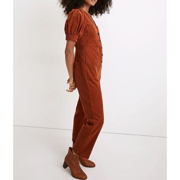 NEW‎ Madewell Corduroy Puff-Sleeve Button-Front Jumpsuit, 4P - Picture 2 of 16